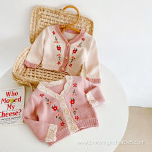 Flower Embroidered Knitted Children's Top Cardigan
